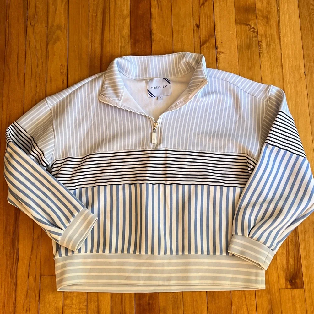 Addison Bay Varsity Quarter Zip Multi Blue Stripe Medium Tuckernuck - Picture 5 of 8